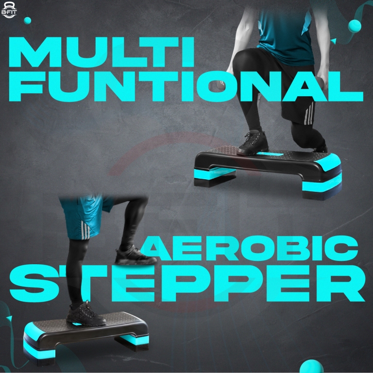 B Fit Adjustable Workout Aerobic Stepper in Fitness Exercise Step Platform Trainer 3 settings adjustable height 4-6-8
