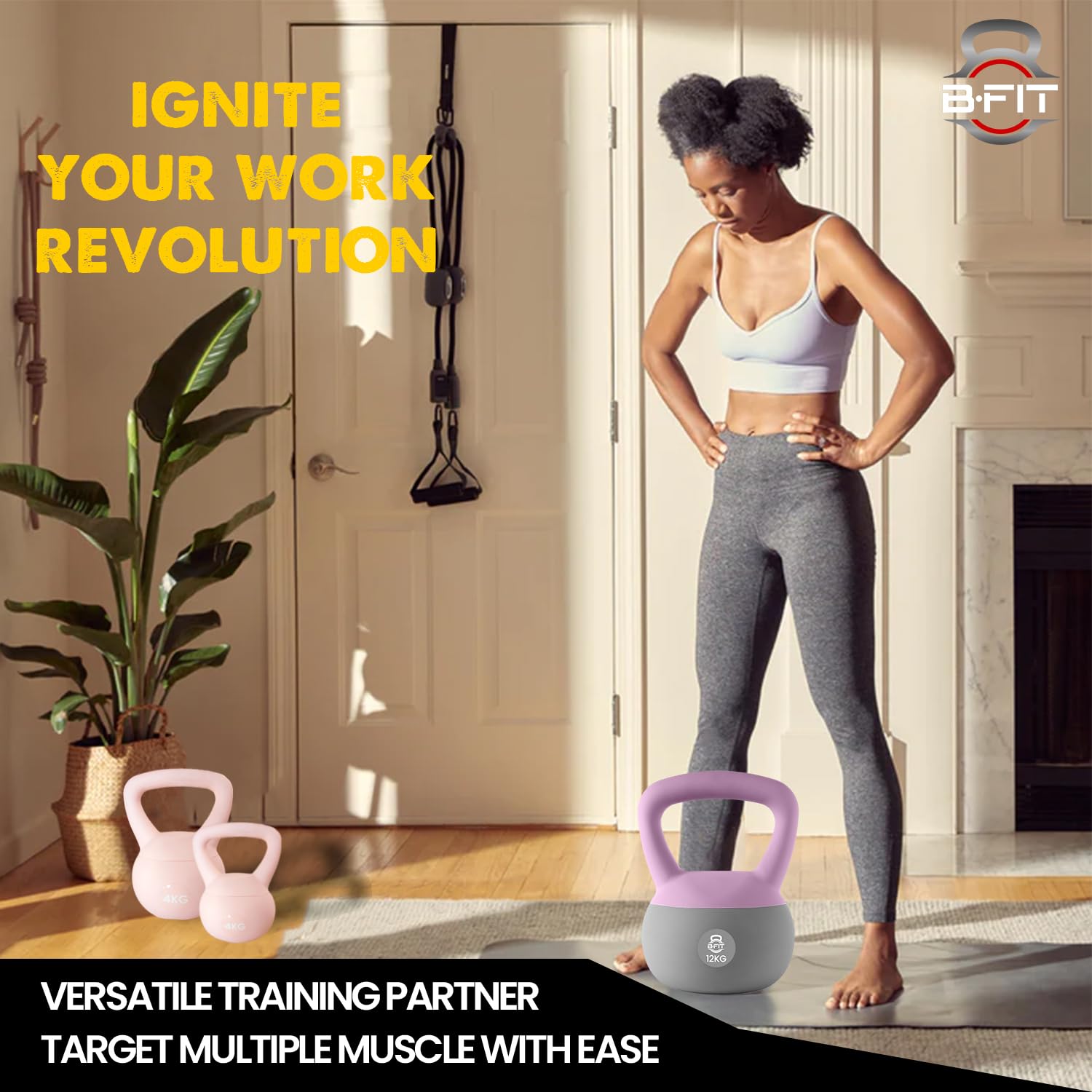 B Fit Soft Kettlebells 12 Kg with Cushioned Impact-Resistant Base and Anti-Slip