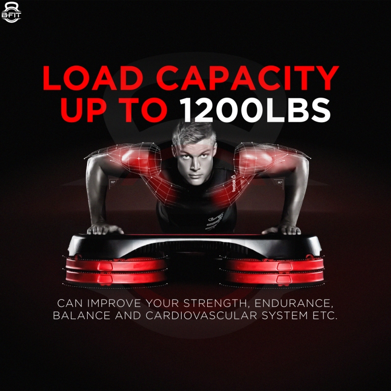 B Fit Aerobic Step Platform Steppers Size 106x36x20 Cm for Exercise Risers for Cardio Strength Training for Men Women Indoor Exercise FitnessRed and Black