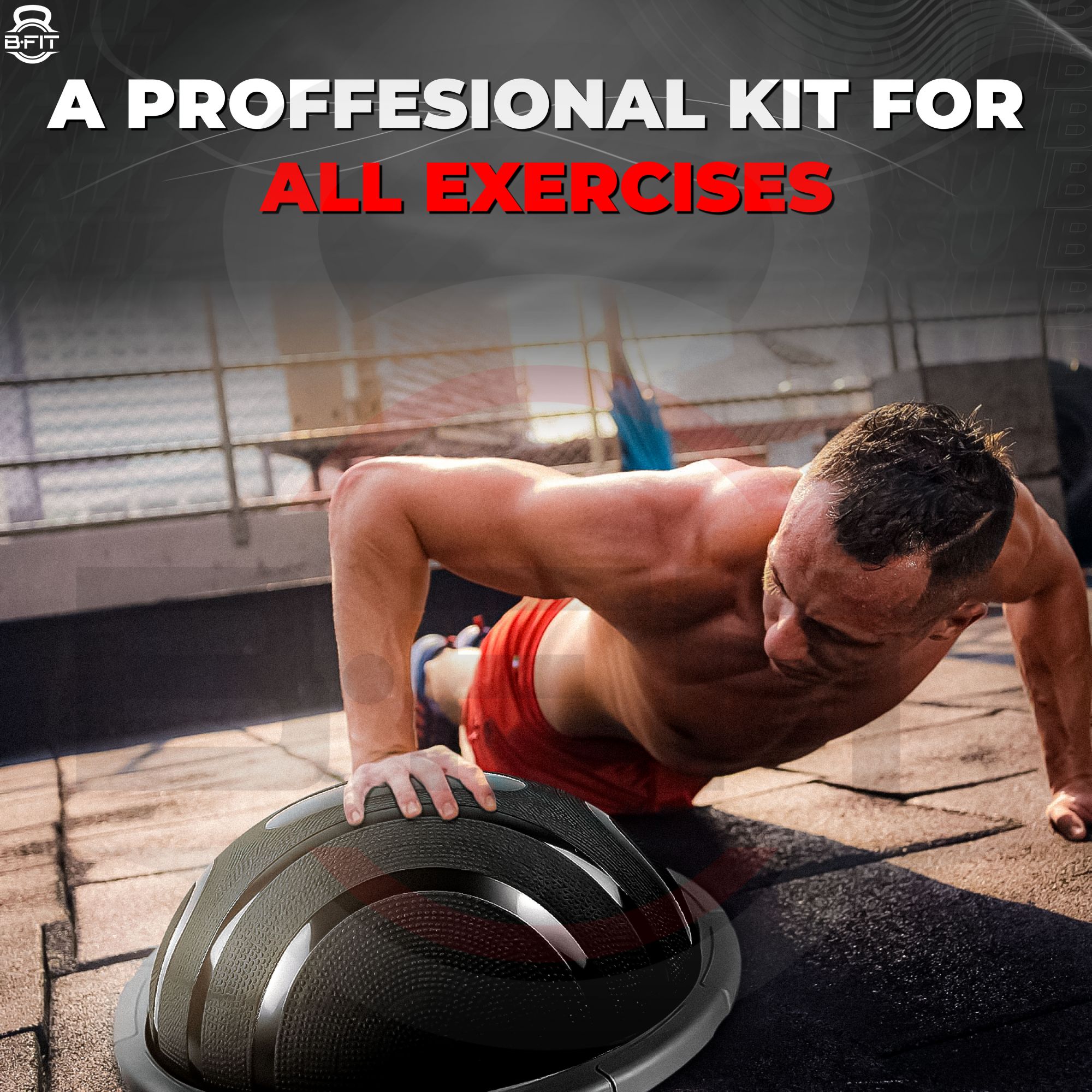 B FIT Balance Trainer Stability Half Bosu Ball with Resistance Bands and Pump - Improve Core and Ab Strength With Full Body Home Gym Workouts Or Fitness Training