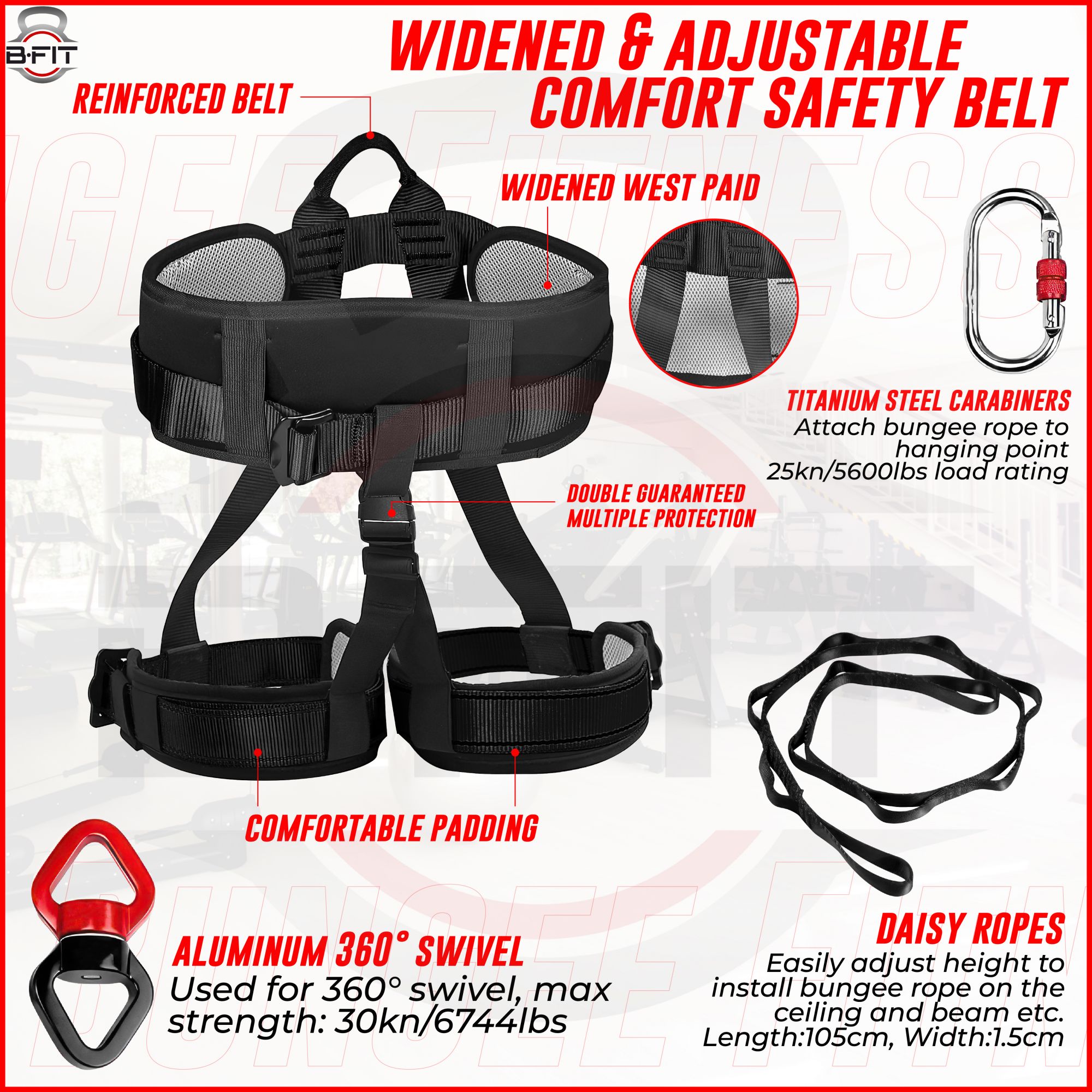 B Fit Upgraded Version Heavy Bungee Resistance Band Set Gravity Yoga Bungee Cord Resistance Belt Set 4D Bungee Dance Rope Workout Fitness Home Gym Professional Training Equipment 80 Kgs