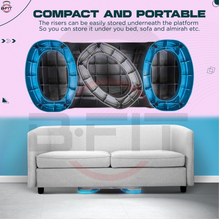 B Fit Aerobic Step Platform Workout Fitness Equipment Stepper Trainer Aerobic Step Platform with with 3 Riser Platform Non-Slip Surface Color Blue Size 85X35X21CM