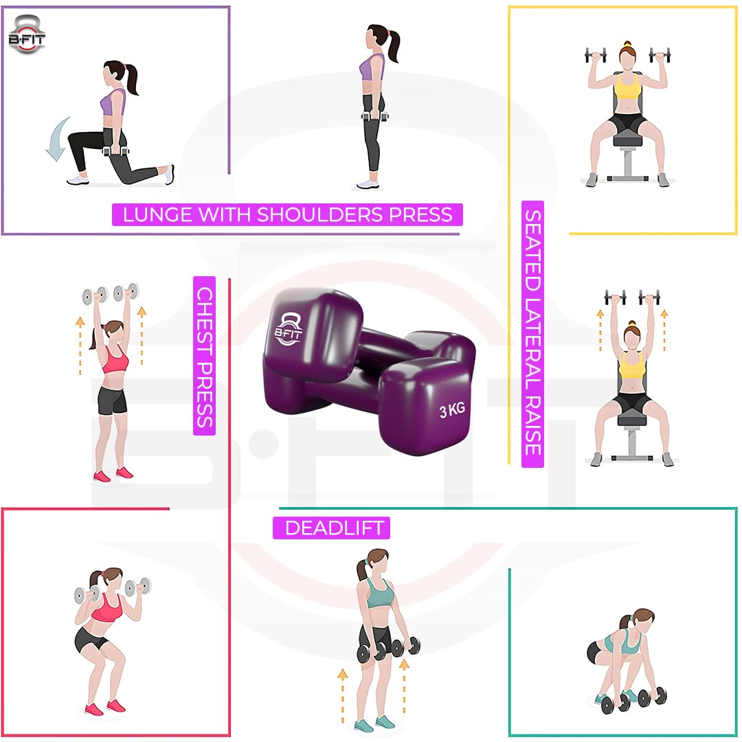 B fit Vinyl Square shape Dumbbell 3 Kg Pair Packing
