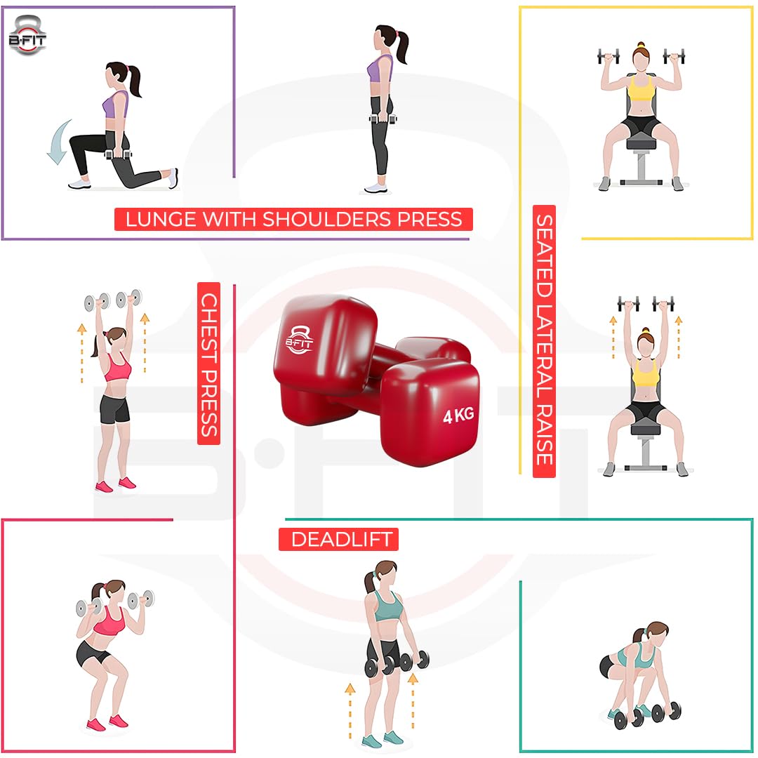 B fit Vinyl Square shape Dumbbell 4 Kg Pair Packing