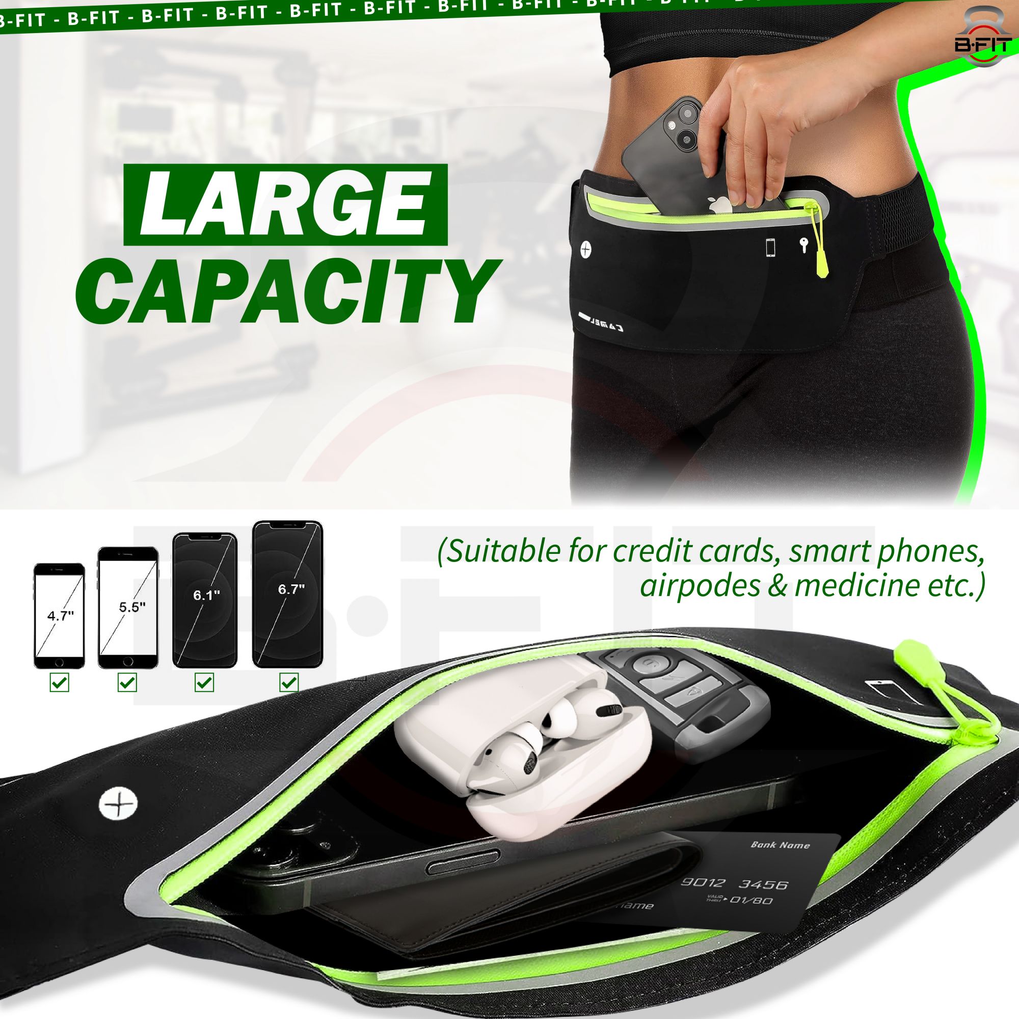 B Fit Running Belt with Bounce-Free Pouch for iPhone and Samsung Galaxy - Ideal for Running Walking Cycling and Gym Workouts