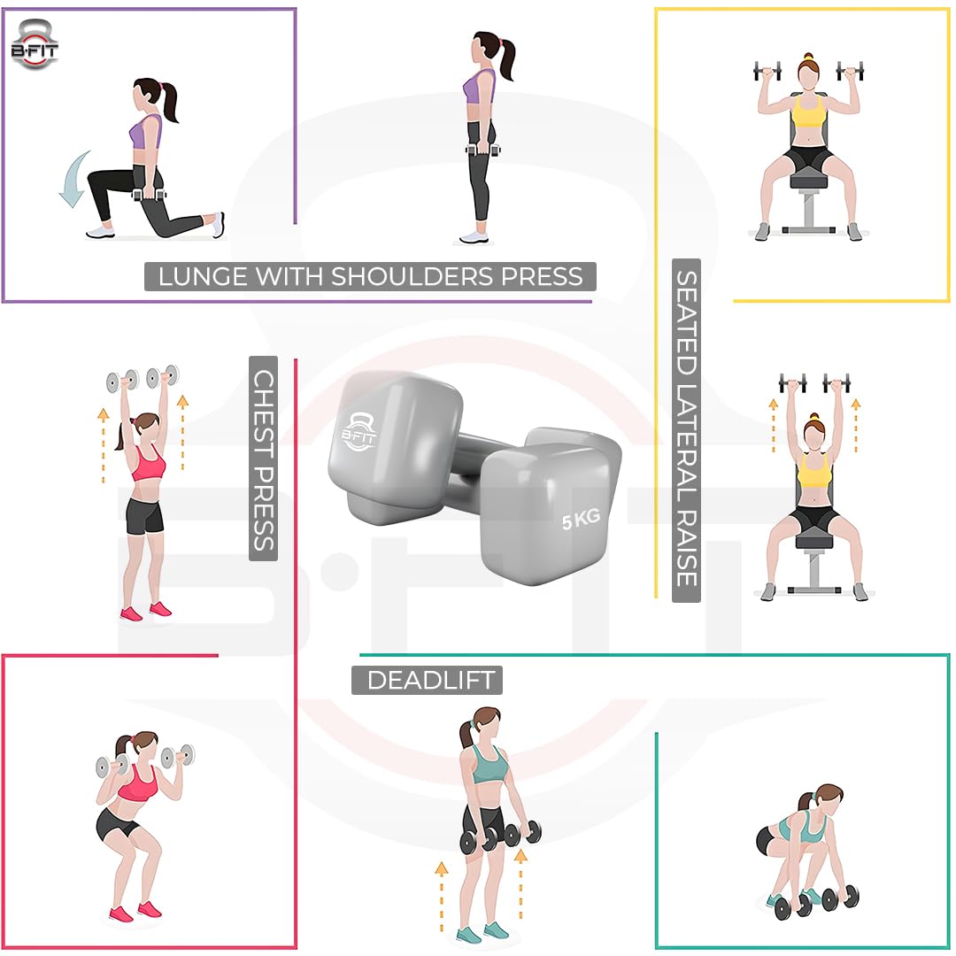 B fit Vinyl Square shape Dumbbell 5 Kg Pair Packing