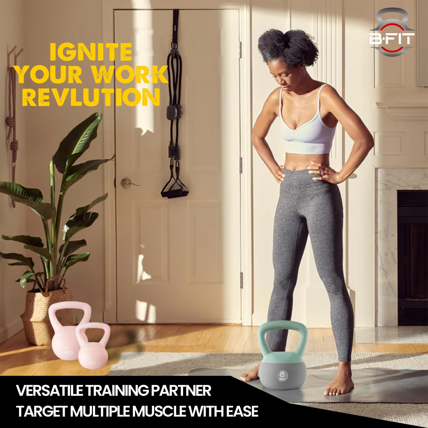 B Fit Soft Kettlebells 8 Kg with Cushioned Impact-Resistant Base and Anti-Slip