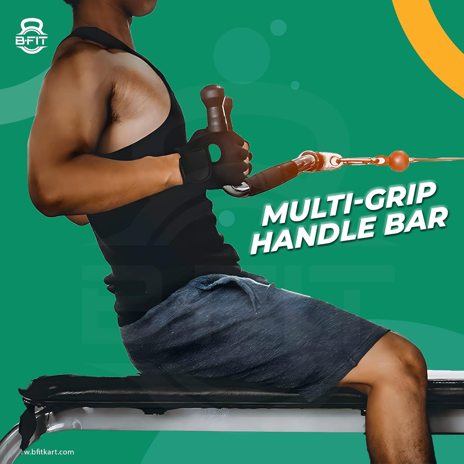 B fit Multi-Exerciser Cable Attachment Bar with Rubber Handgrips Revolving Hanger