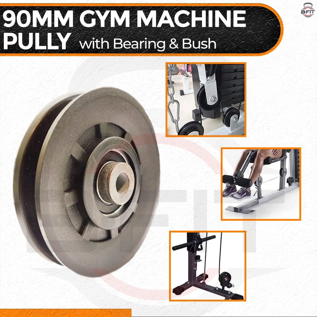 B Fit Gym Pulley 90 MM Black with inbuilt Bearing and Bush Wheel Cable Gym Fitness Equipment Part Set