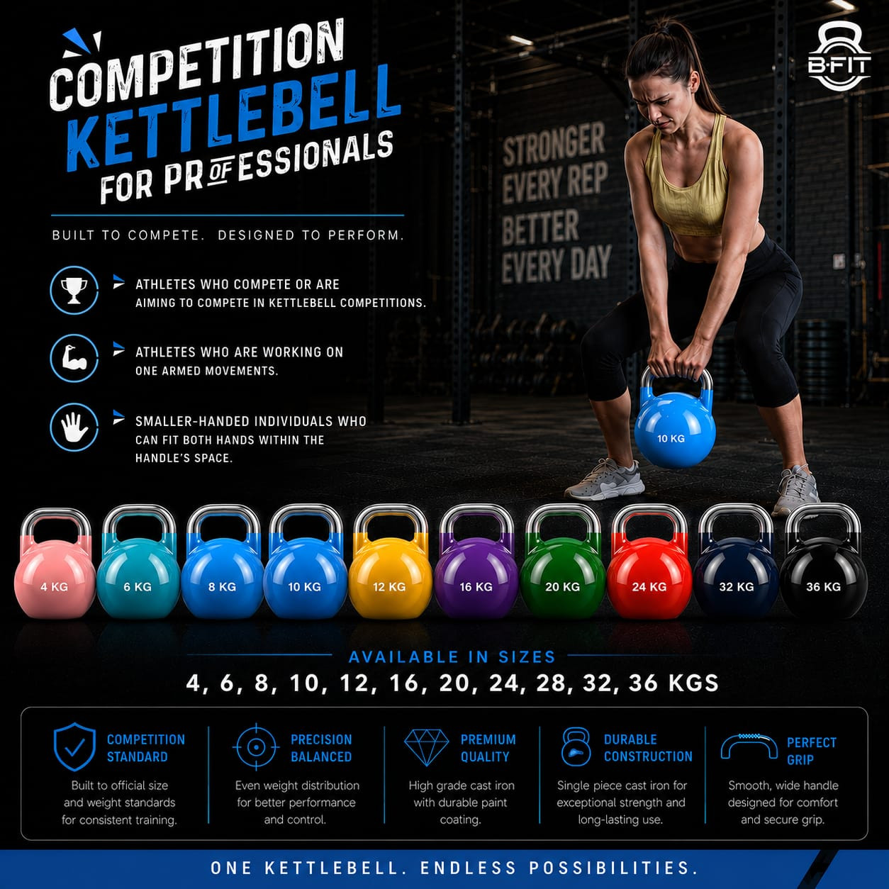 B Fit Competition Kettlebell 24 KG  Professional Grade Kettlebell for Fitness Weightlifting Core Training