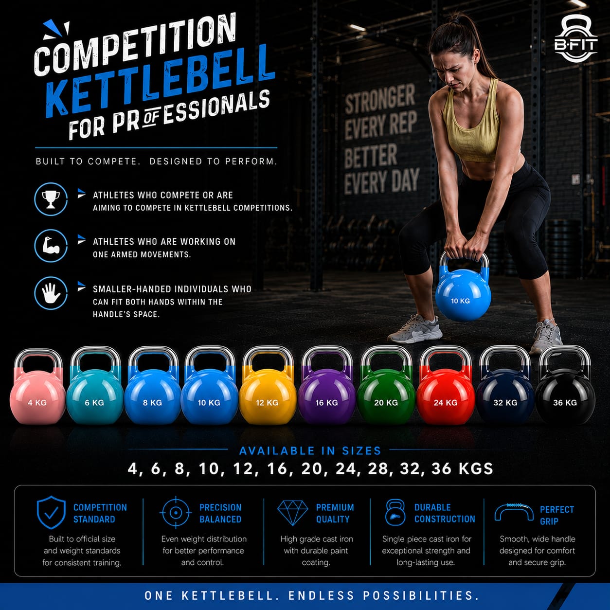 B Fit Competition Kettlebell 28 KG  Professional Grade Kettlebell for Fitness Weightlifting Core Training