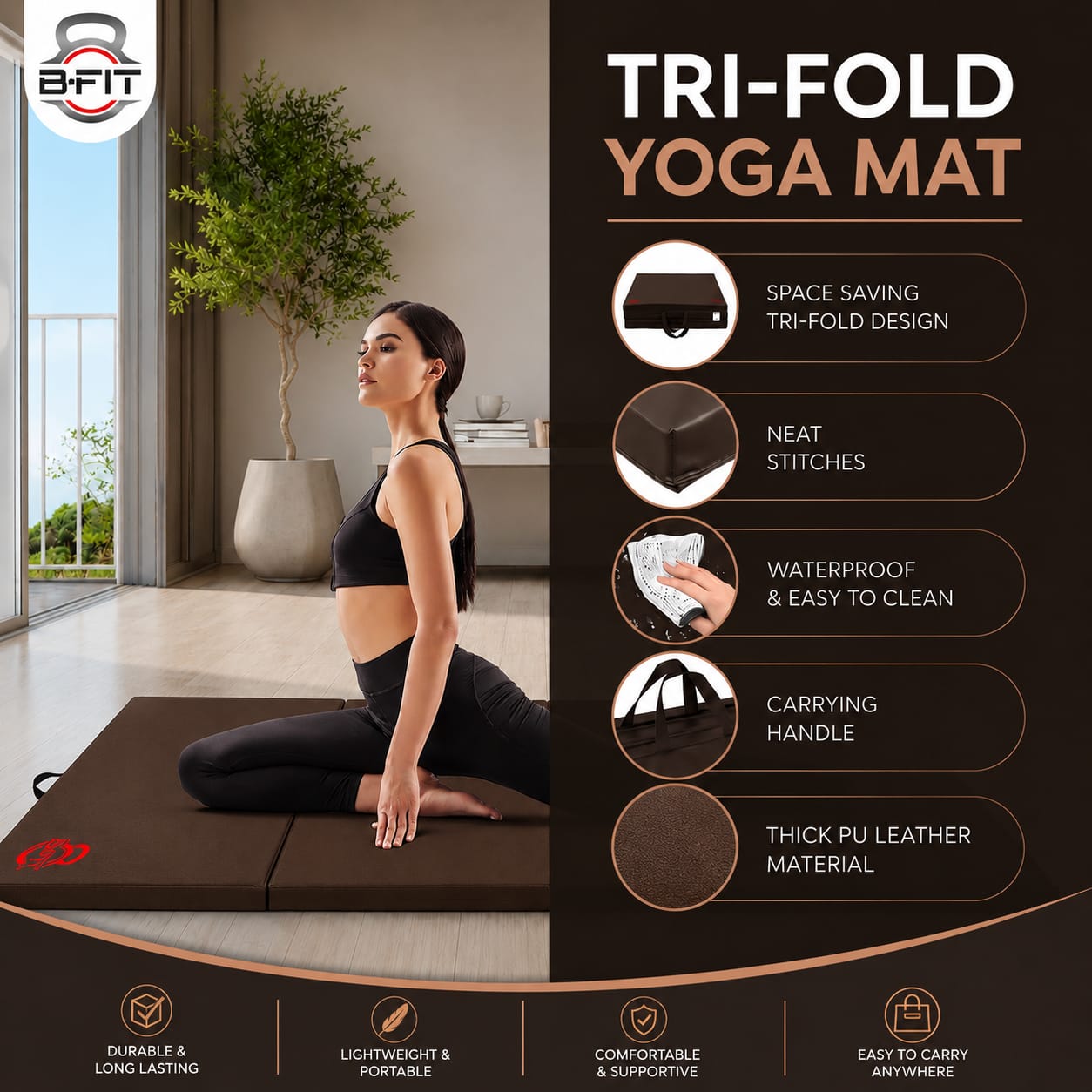 B Fit All Purpose Folding Anti Tear Exercise Training Aerobic Fitness Gym  Gymnastics Balance Tri-foldMat