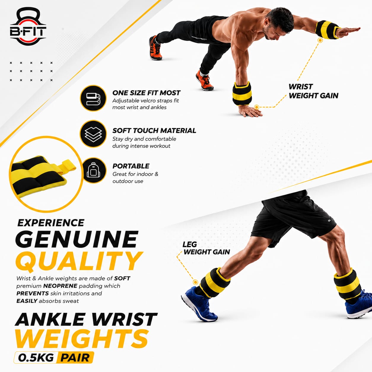Ankle Wrist Weights 05 KgX 2 Each with Fully Adjustable Strap for Arm Hand Leg - Best for Walking Jogging Gymnastics Aerobics