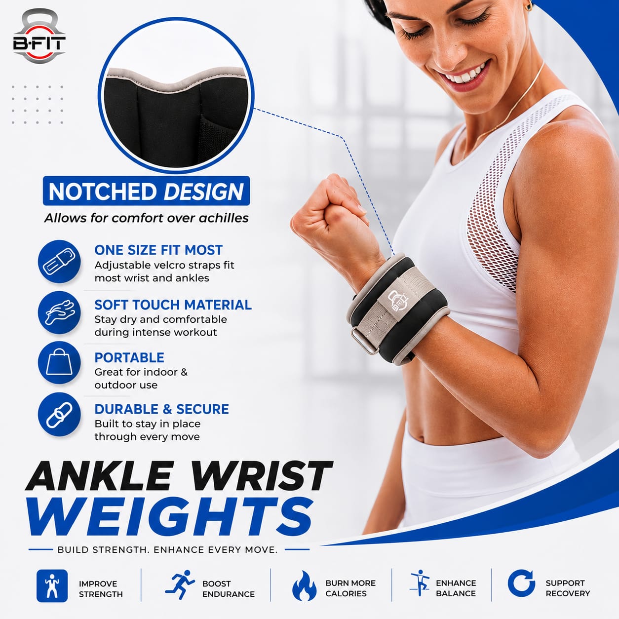 Ankle Wrist Weights 1 KgX 2 Each with Fully Adjustable Strap for Arm Hand Leg - Best for Walking Jogging Gymnastics Aerobics