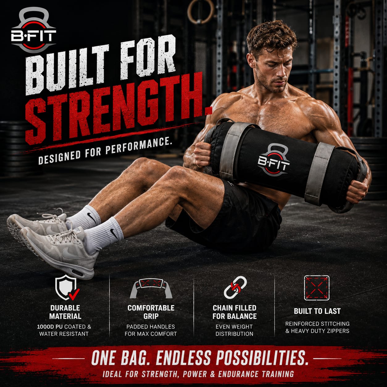 B Fit Fitness Sand Bag 25 Kg for Workout Heavy Duty Sand Bags Weights for Crossfit at Home Workouts Cross-Training Conditioning and Exercise