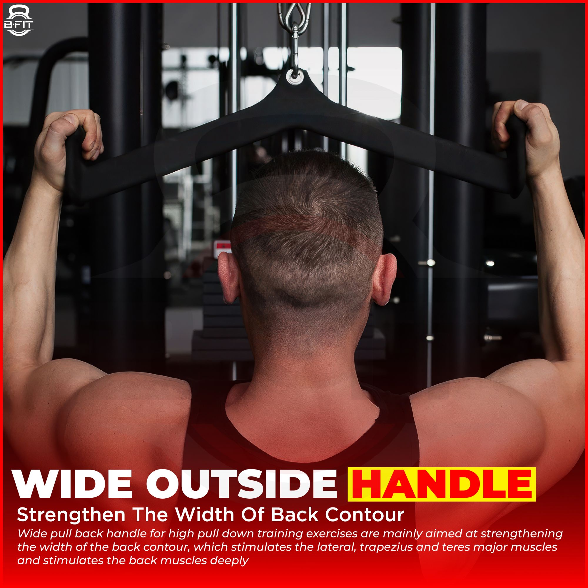 B Fit Mag Grip Set of 5 LAT Pull Down Bar for Cable Machine LAT Pulldown Attachments T Bar V Bar Cable Attachment Back Tricep Bar Strength Training Handle