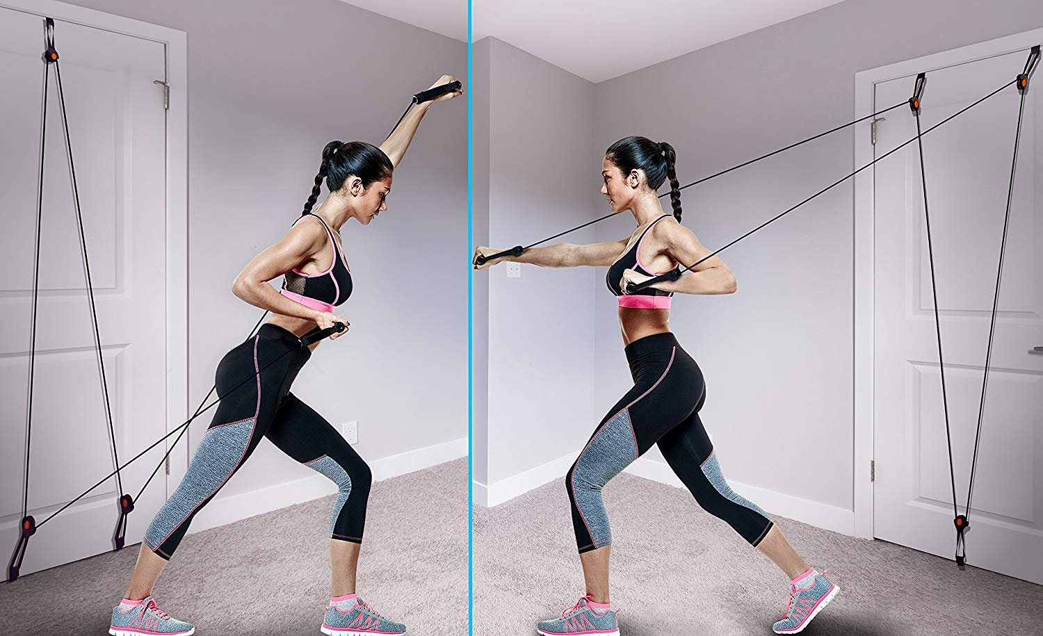 B FIT Door Gym Home Gym Total Body Resistance Training Exercise System Foam Padded Handles Fits Any Door