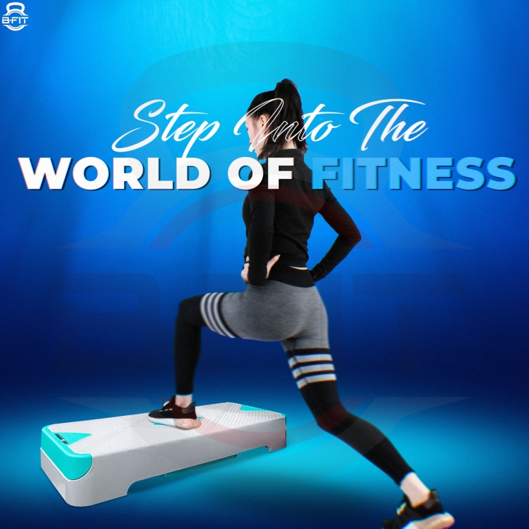 B Fit 2-in-1 Adjustable Aerobic Step Platform Fitness Exercise Stepper with Rocker Balance Board Legs for Home Workout Step Exercise Balance Training