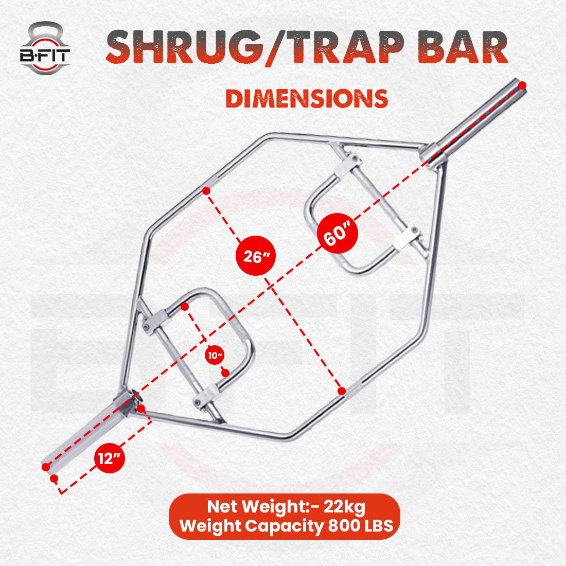 B fit Olympic Trap Bar Hex Bar Shrug Bar Barbell Bar Workout Barbell Bar Deadlift Olympic Size 50 MM Collar Pair included