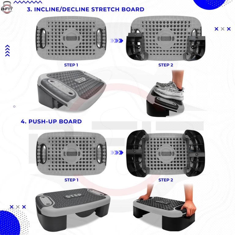 B Fit 4-In-1 Aerobic Step Platform - Adjustable Multifunctional Balance Board Steppers for Exercise Stepper Platform - Home Workout Step Up Exercise Step Platform For Balance Gym Class Non Slip