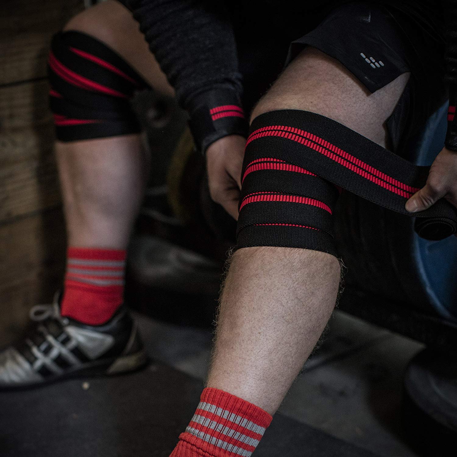 B Fit One Pair Knee Wraps for Weightlifting - PowerliftingWorkout Squats Knee Wrap - Reduces Stress on Quadriceps Ideal Elastic Support Compression Strength