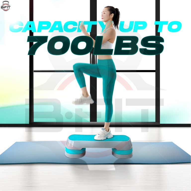 B Fit Aerobic Step Platform Workout Fitness Equipment Stepper Trainer Aerobic Step Platform with with 3 Riser Platform Non-Slip Surface Color Blue Size 85X35X21CM