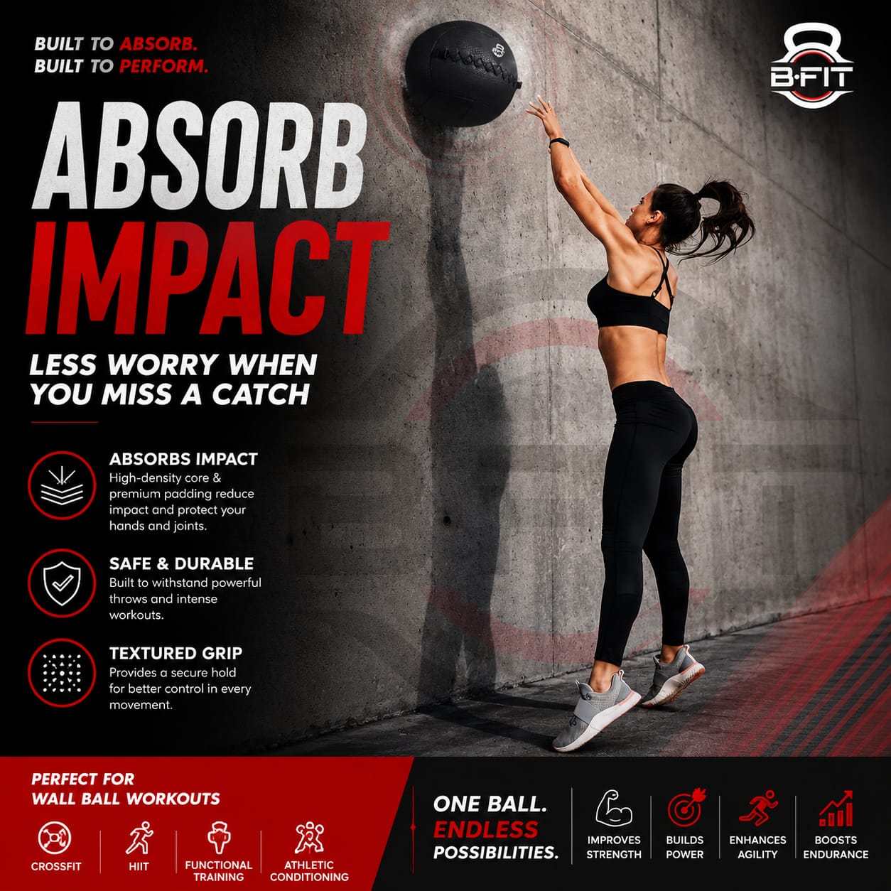 B fit Wall Ball 3 Kg Weighted Exercise Ball for Dynamic Home Gym HIIT Workouts Build Strength Power Endurance Cardio Fitness Soft Leather Heavy Duty Material Comfortable Grip Balanced Weight