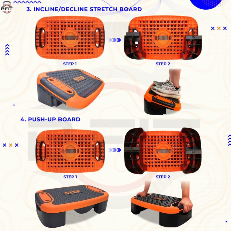 B Fit 4-In-1 Aerobic Step Platform - Adjustable Multifunctional Balance Board Steppers for Exercise Stepper Platform - Home Workout Step Up Exercise Step Platform For Balance Gym Class Non Slip