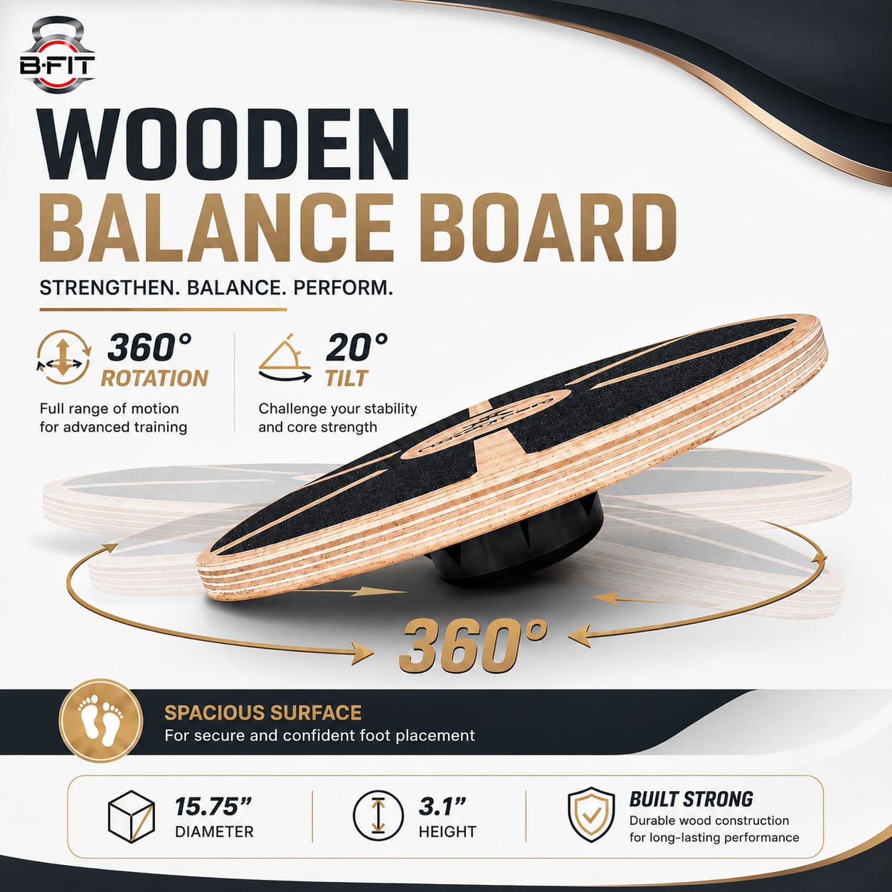 B Fit B Fit Round Balance Wooden Board Wooden Balance Training