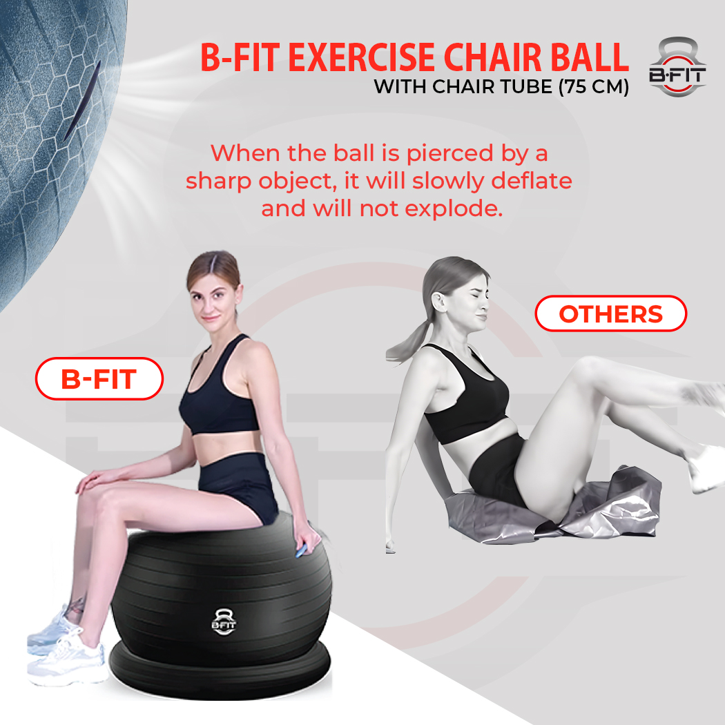 B fit PVC Exercise Printed Anti burst Chair Gym Ball Size 75 cm Black