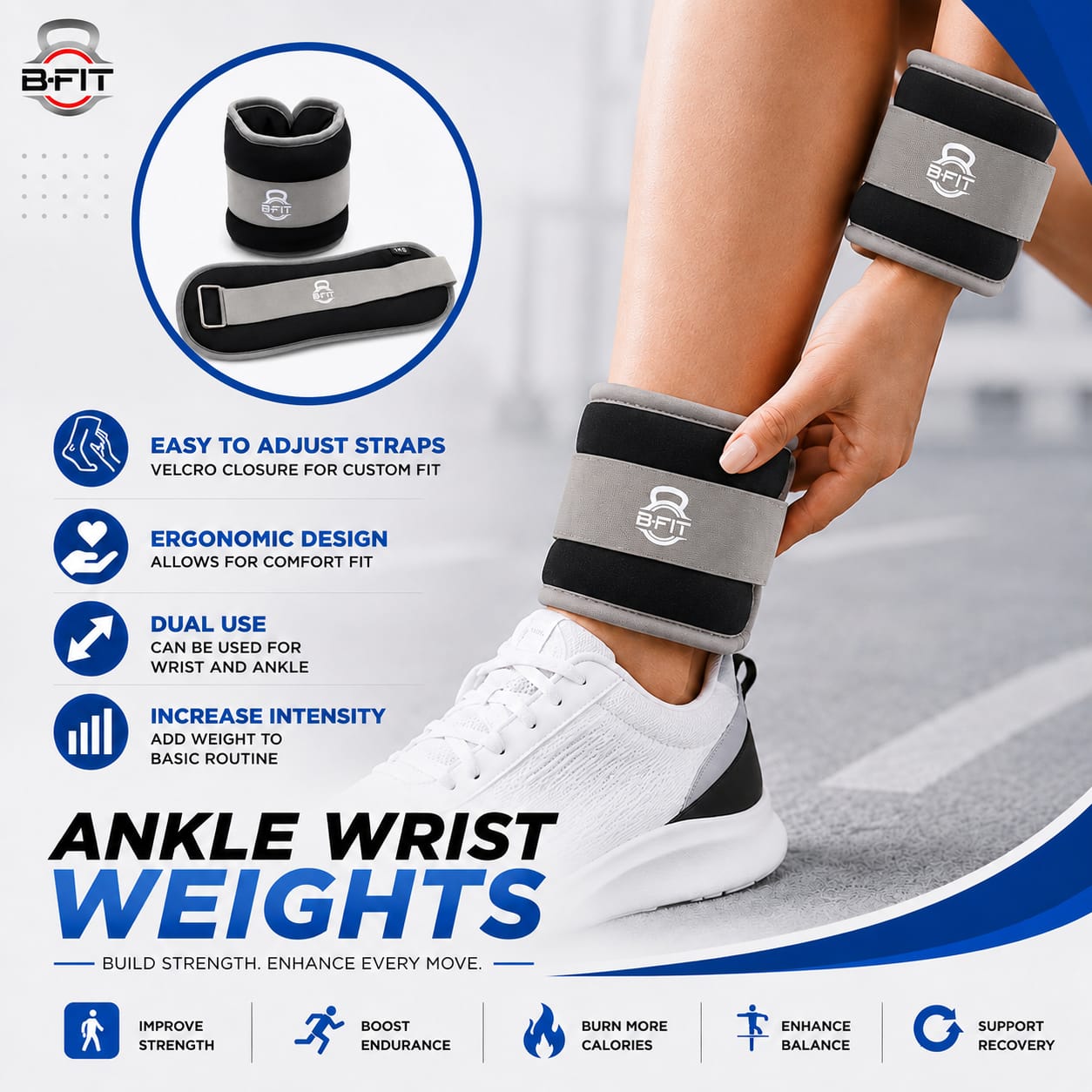 Ankle Wrist Weights 1 KgX 2 Each with Fully Adjustable Strap for Arm Hand Leg - Best for Walking Jogging Gymnastics Aerobics