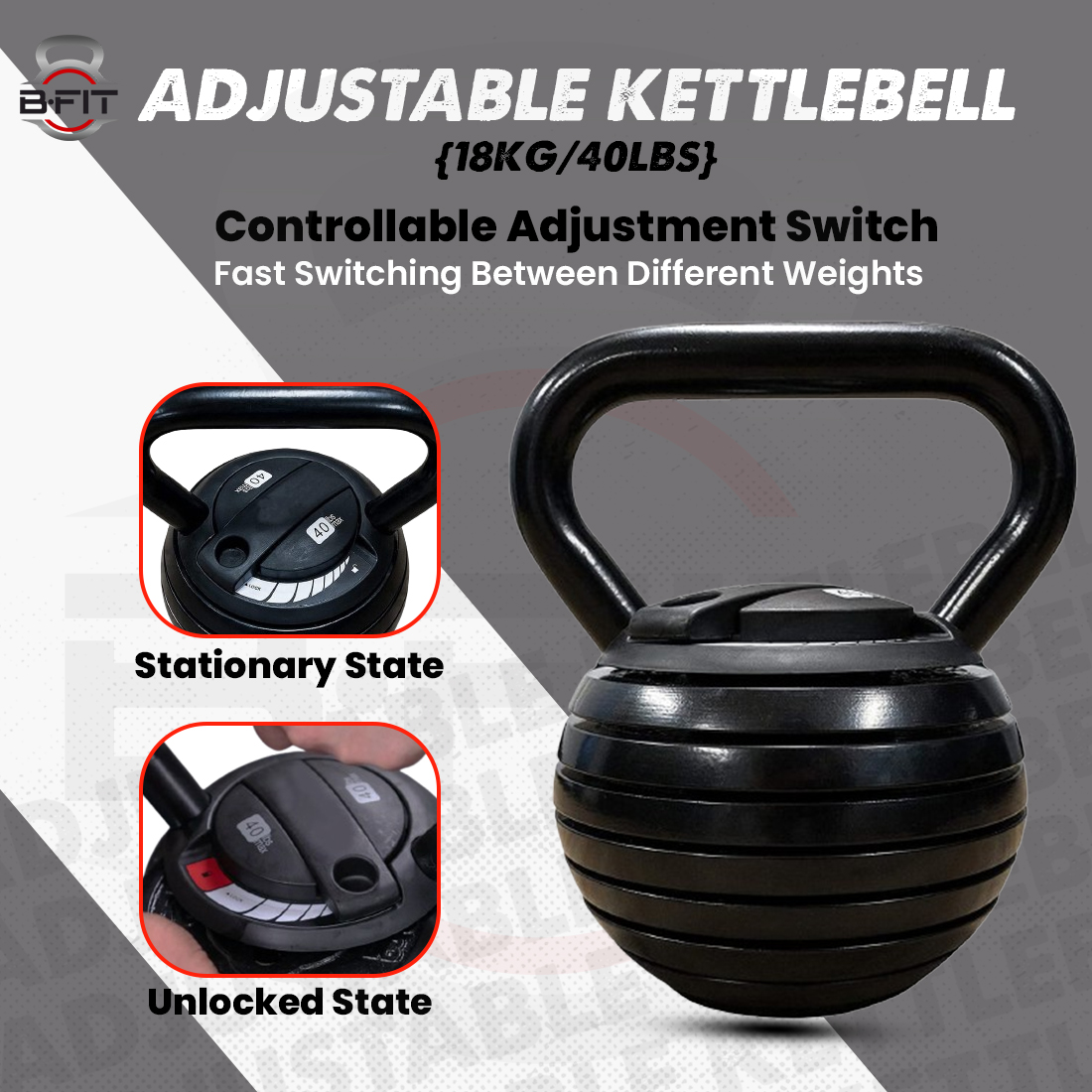 B Fit Adjustable Kettlebell SetStrength Training Kettlebells 10 15 20 25 30 35 40 LbGreat Assistant for Home Office Fitness