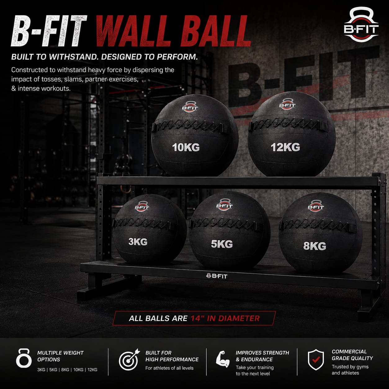 B fit Wall Ball 8 Kg Weighted Exercise Ball for Dynamic Home Gym HIIT Workouts Build Strength Power Endurance Cardio Fitness Soft Leather Heavy Duty Material Comfortable Grip Balanced Weight