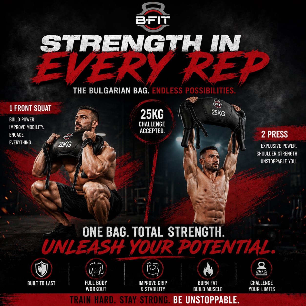 B Fit Upgraded Bulgarian Bag 20 Kg for Fitness Gym Training Cross fit Wrestling Judo Grappling MMA Full Body Workout