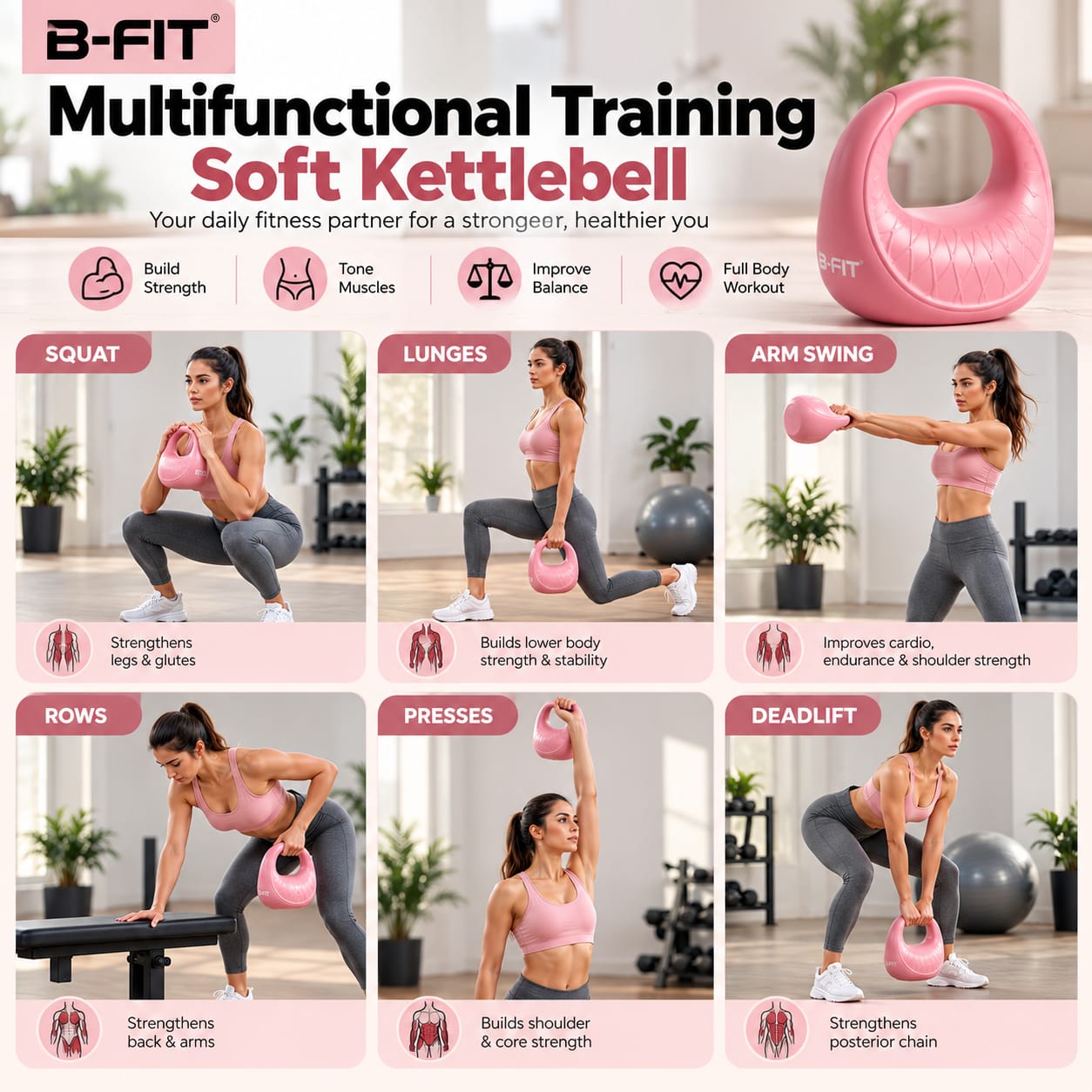 B Fit 6 Kg HandHeld Design Soft Kettlebell with Cushioned