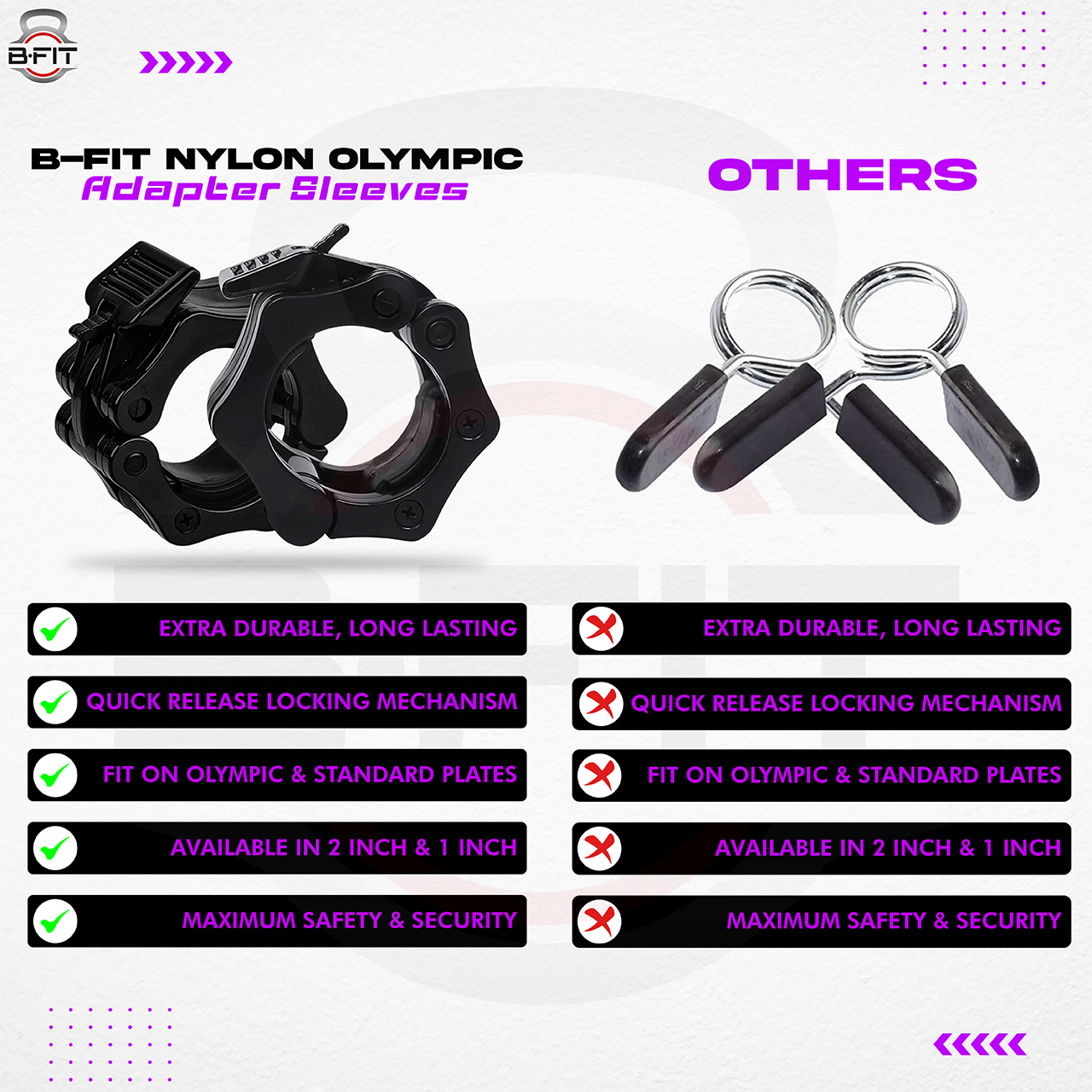 B Fit 2 Pcs Nylon Olympic Adapter Sleeve 8 Convert 1 With Collars Pair Bars or Posts to 2 Olympic Bars 50 200MM