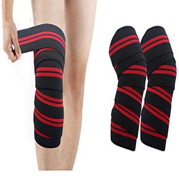 B Fit One Pair Knee Wraps for Weightlifting - PowerliftingWorkout Squats Knee Wrap - Reduces Stress on Quadriceps Ideal Elastic Support Compression Strength