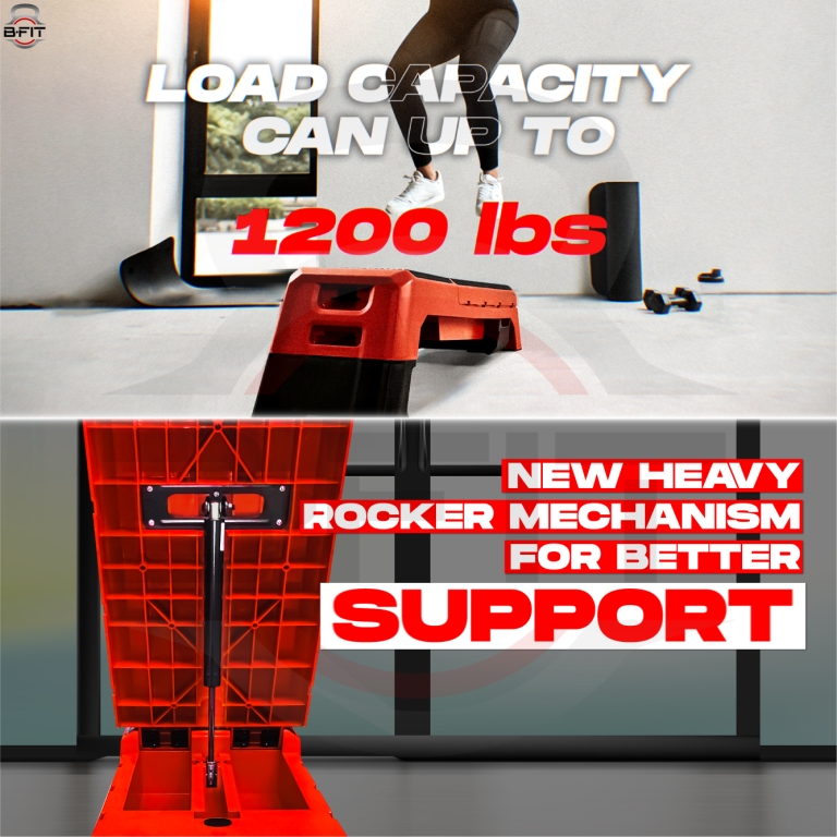 B Fit Aerobic Step Platform Size 120x30x20cm Multifunctional Aerobic Step Platform with 2 Riser Adjustable Platform Non-Slip Surface Exercise Step Platform Color Black and Red