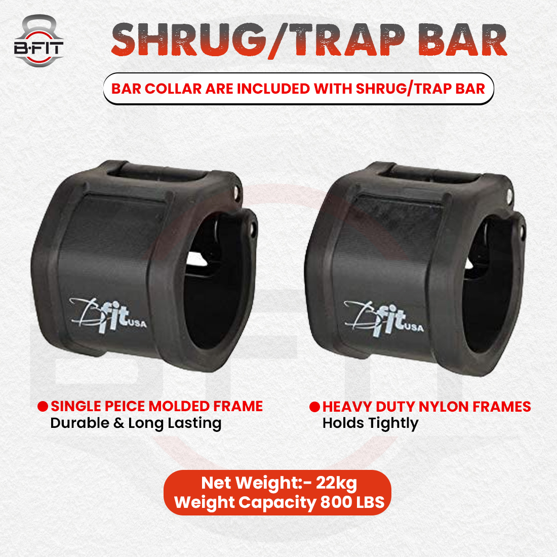 B fit Olympic Trap Bar Hex Bar Shrug Bar Barbell Bar Workout Barbell Bar Deadlift Olympic Size 50 MM Collar Pair included