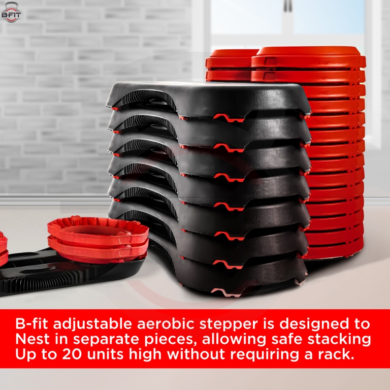 B Fit Aerobic Step Platform Steppers Size 106x36x20 Cm for Exercise Risers for Cardio Strength Training for Men Women Indoor Exercise FitnessRed and Black