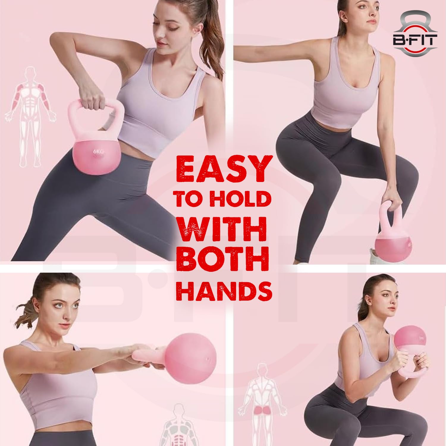 B Fit Soft Kettlebells 6 Kg with Cushioned Impact-Resistant Base and Anti-Slip