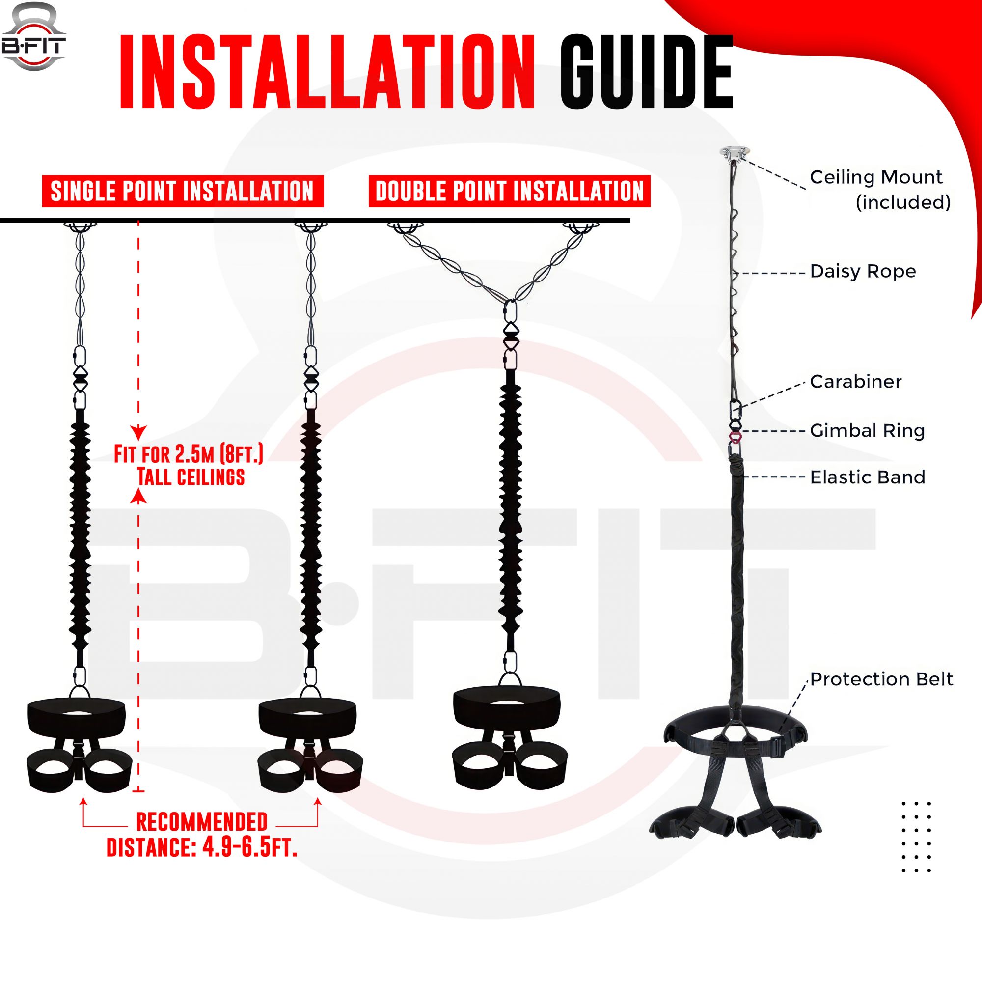 B Fit Upgraded Version Heavy Bungee Resistance Band Set Gravity Yoga Bungee Cord Resistance Belt Set 4D Bungee Dance Rope Workout Fitness Home Gym Professional Training Equipment 80 Kgs
