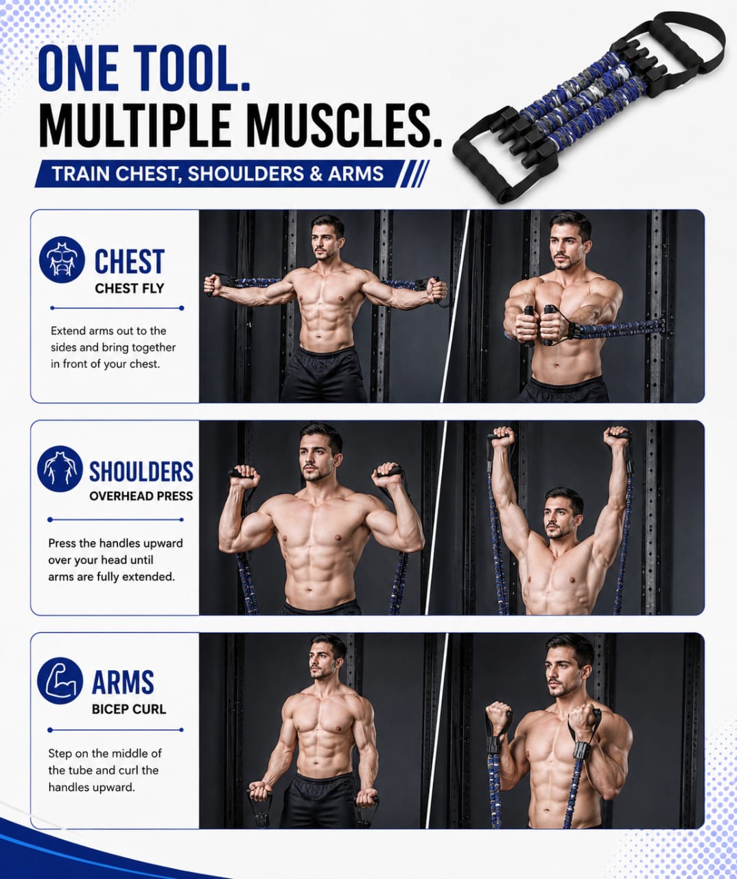 B Fit Natural Latex 3-Hole Resistance Stretcher New Chest Expander Stretch Bands for Men High Elasticity Tear Resistant Exercise Bands with Handles Full-Body Basic Training