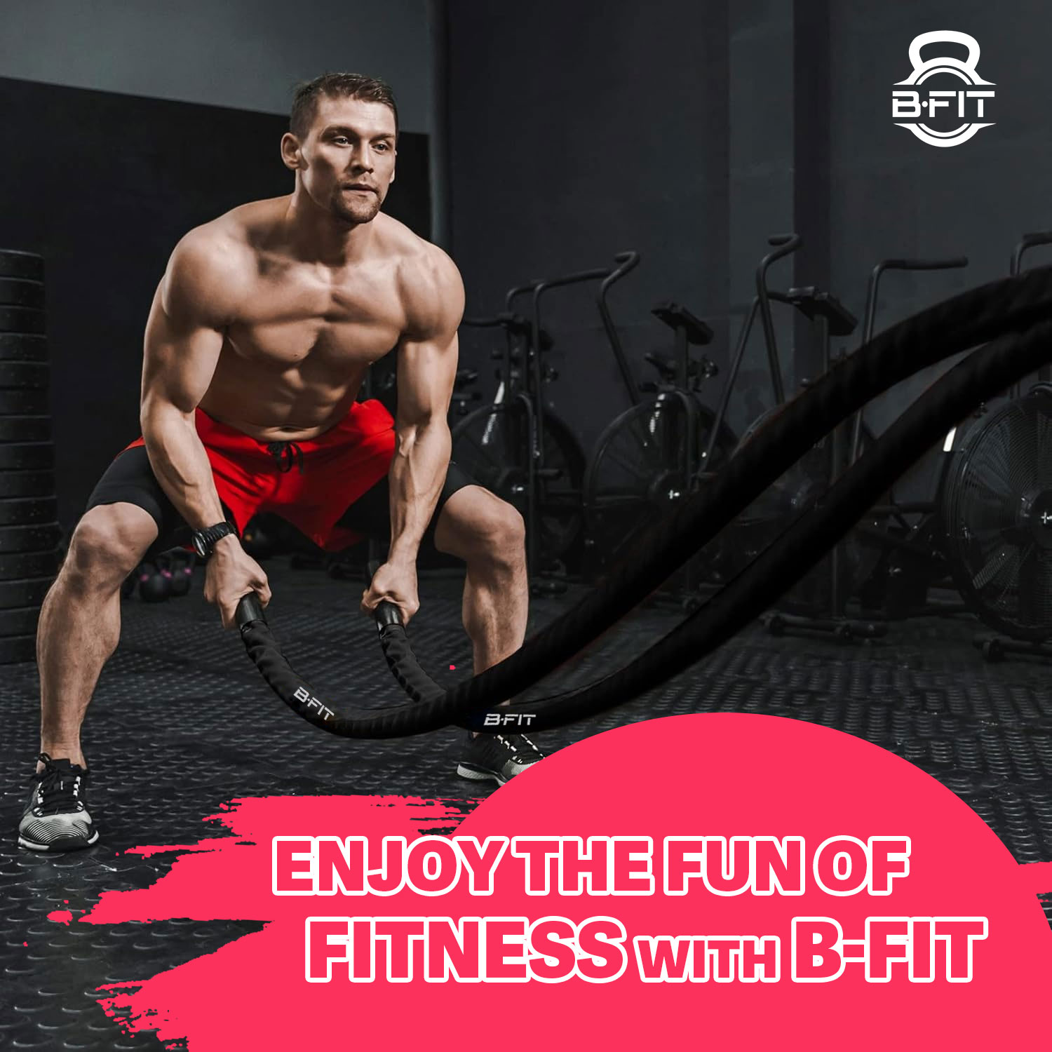 B Fit Battle Rope With Sleeves Length 33 Feet 15 Thick with Anchor Kit Full Body Workout Equipment to Lose Fat Boost Strength Fast Efficient Heavy Rope