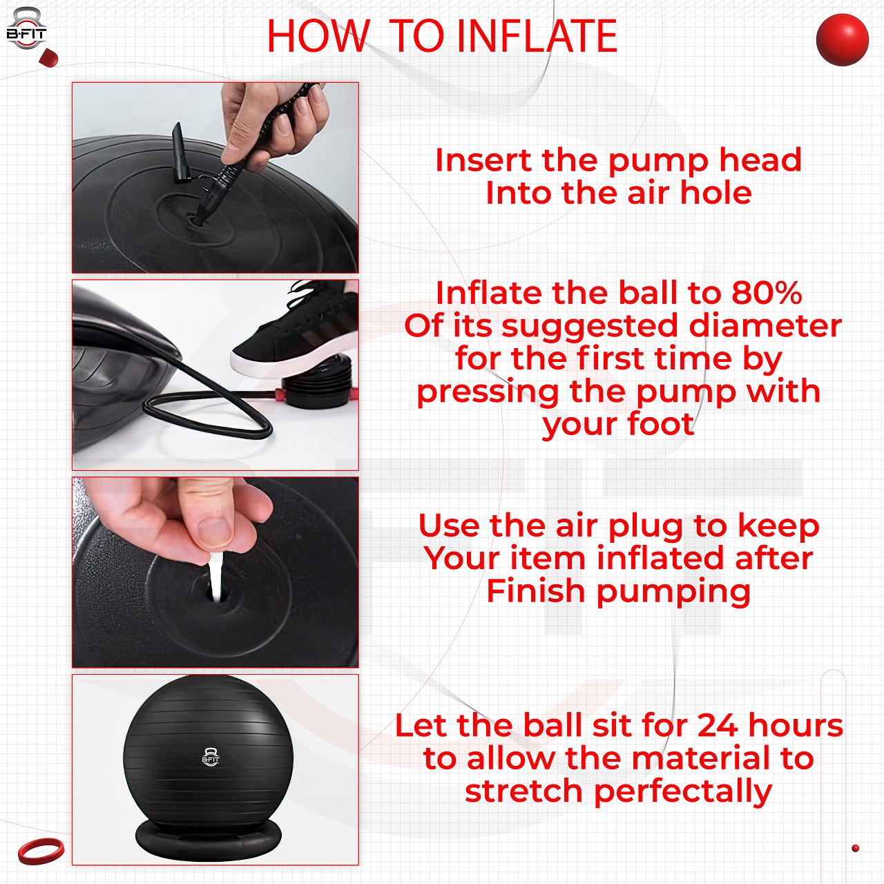 B fit PVC Exercise Printed Anti burst Chair Gym Ball Size 75 cm Black