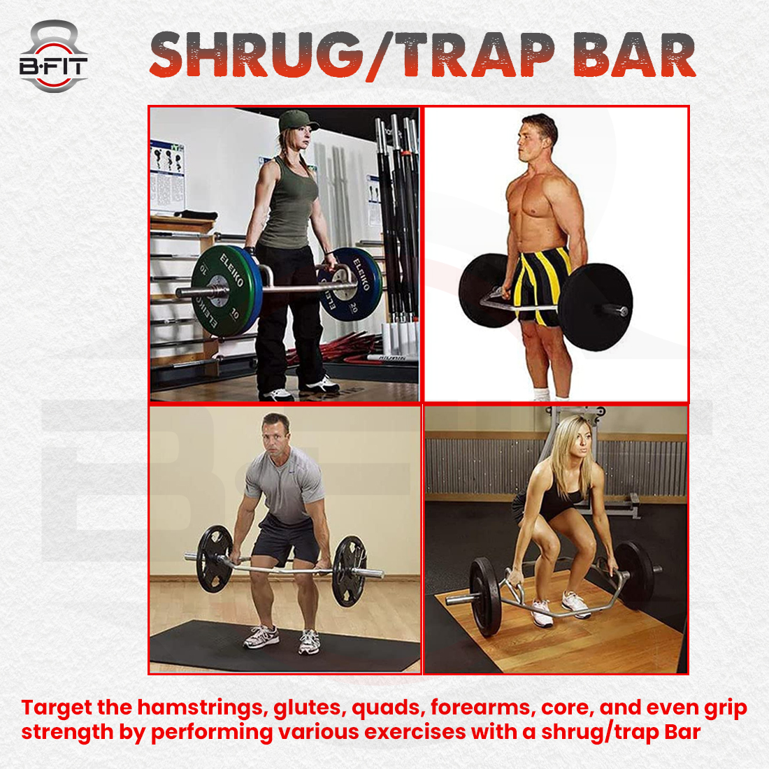 B fit Olympic Trap Bar Hex Bar Shrug Bar Barbell Bar Workout Barbell Bar Deadlift Olympic Size 50 MM Collar Pair included