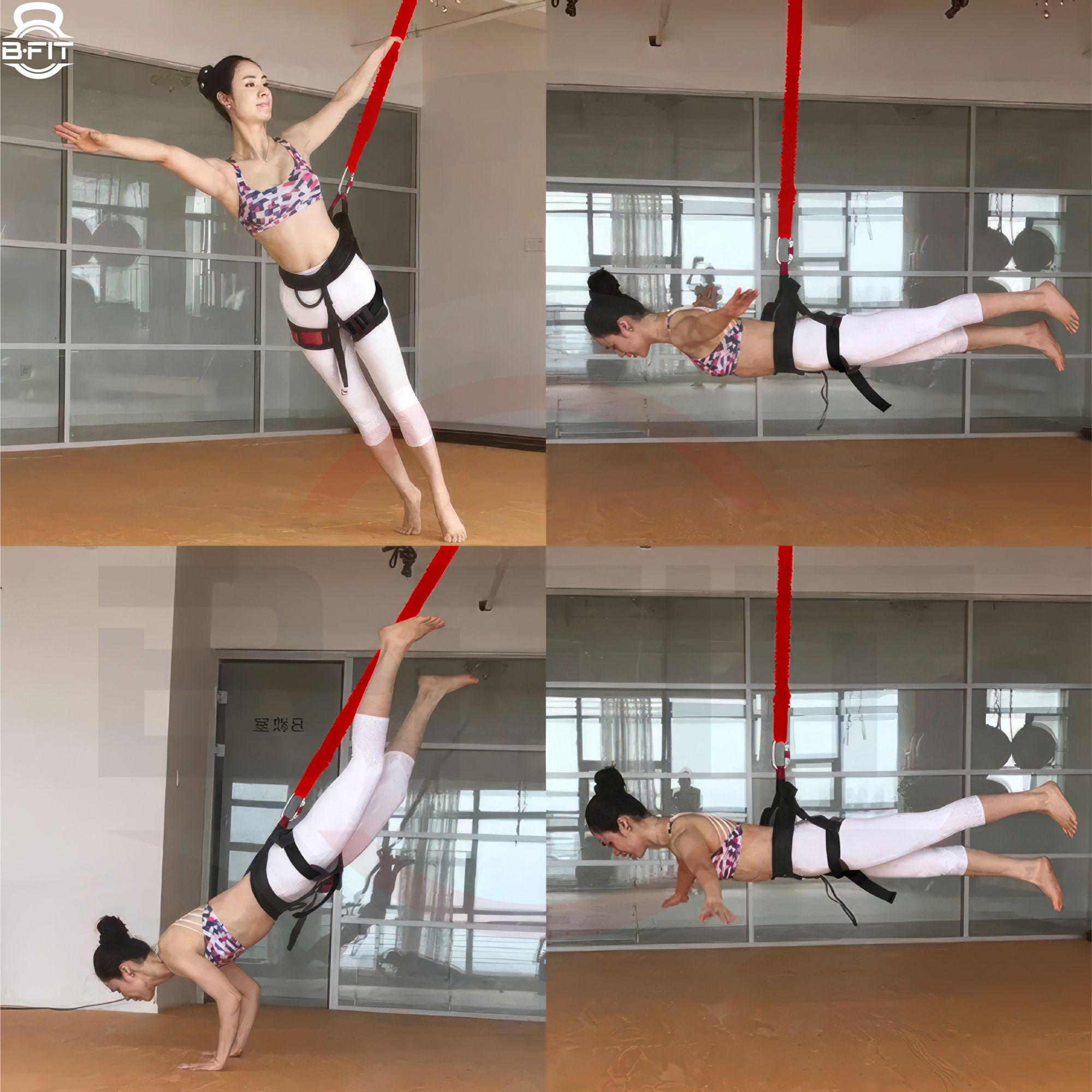 B Fit Upgraded Version Heavy Bungee Resistance Band Set Gravity Yoga Bungee Cord Resistance Belt Set 4D Bungee Dance Rope Workout Fitness Home Gym Professional Training Equipment 60 Kgs