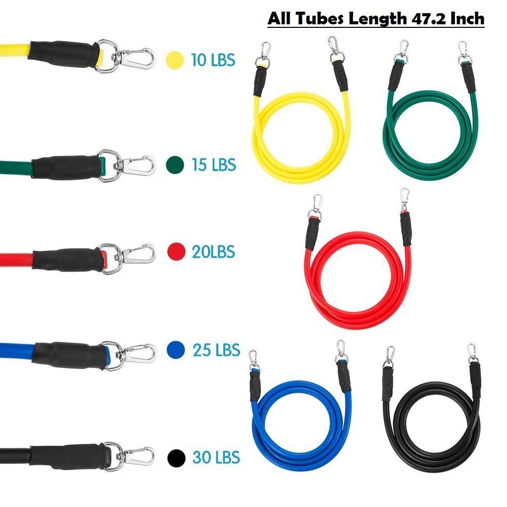 B FIT 11 Pcs Resistance Bands SetExercise Bands TPE Material Includes 5 Exercise Tubes1 Door Anchor2 Ankle Straps2 Handles 1 Bag