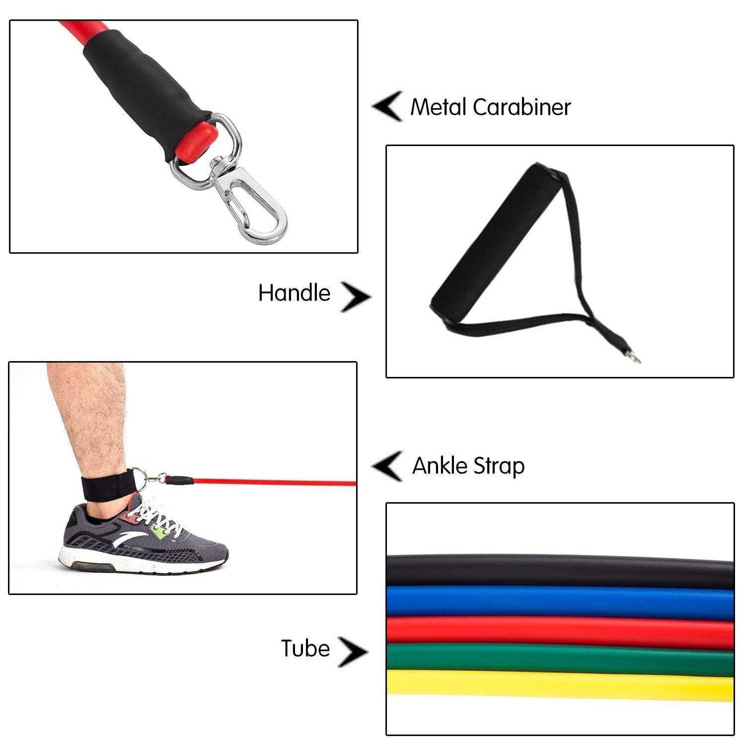 B FIT 11 Pcs Resistance Bands SetExercise Bands TPE Material Includes 5 Exercise Tubes1 Door Anchor2 Ankle Straps2 Handles 1 Bag