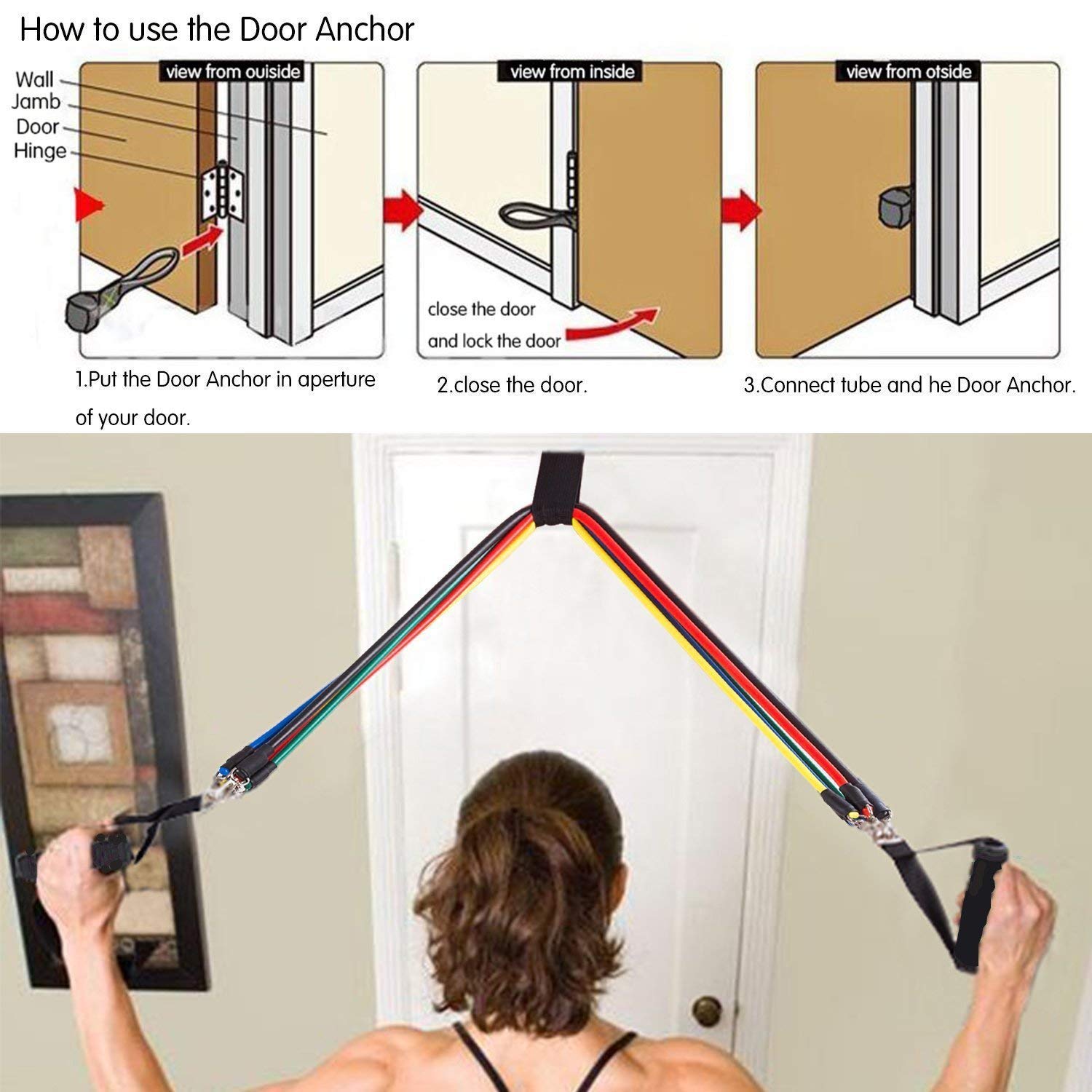 B FIT 11 Pcs Resistance Bands SetExercise Bands TPE Material Includes 5 Exercise Tubes1 Door Anchor2 Ankle Straps2 Handles 1 Bag